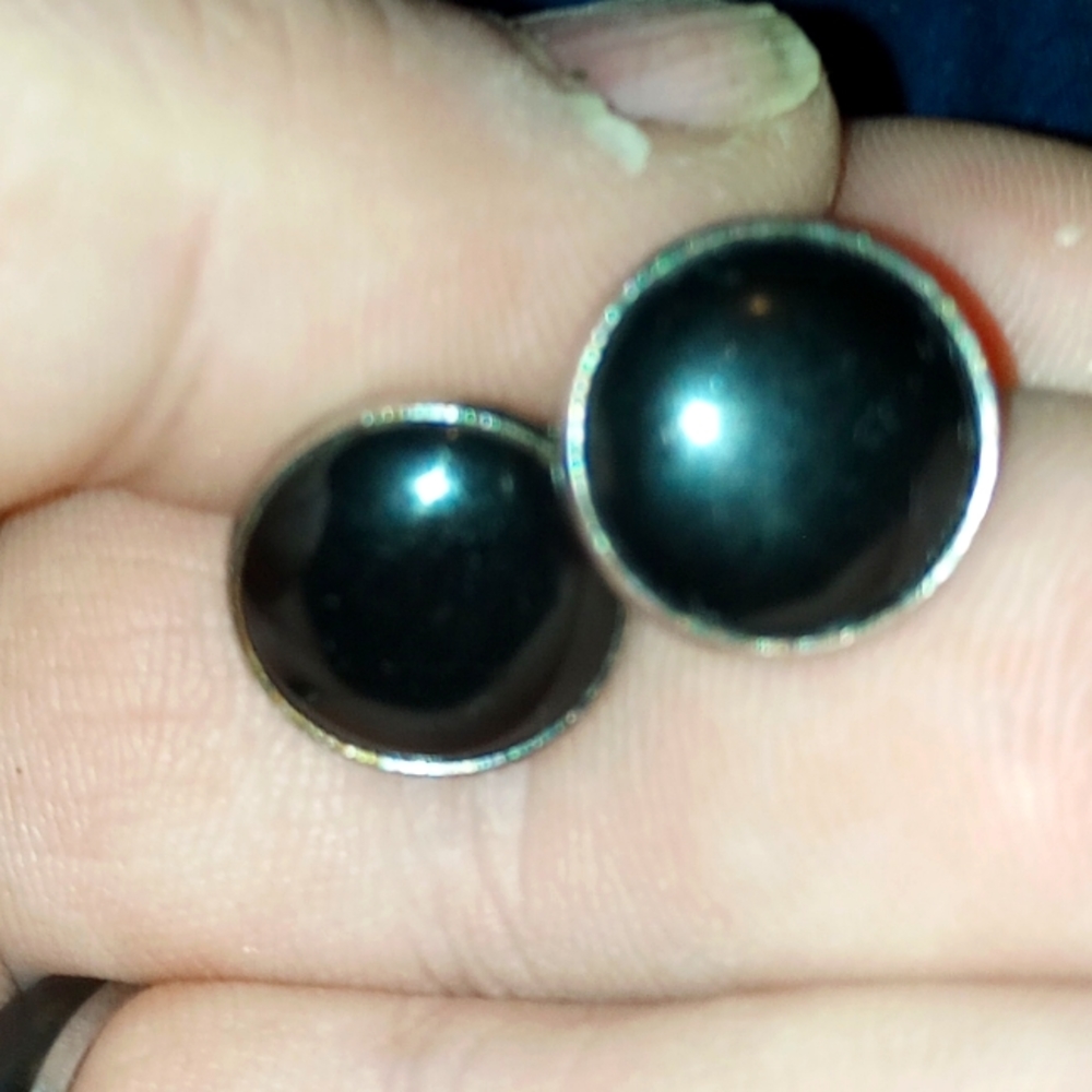 Vintage pioneer black onyx sliver tone cuff link's